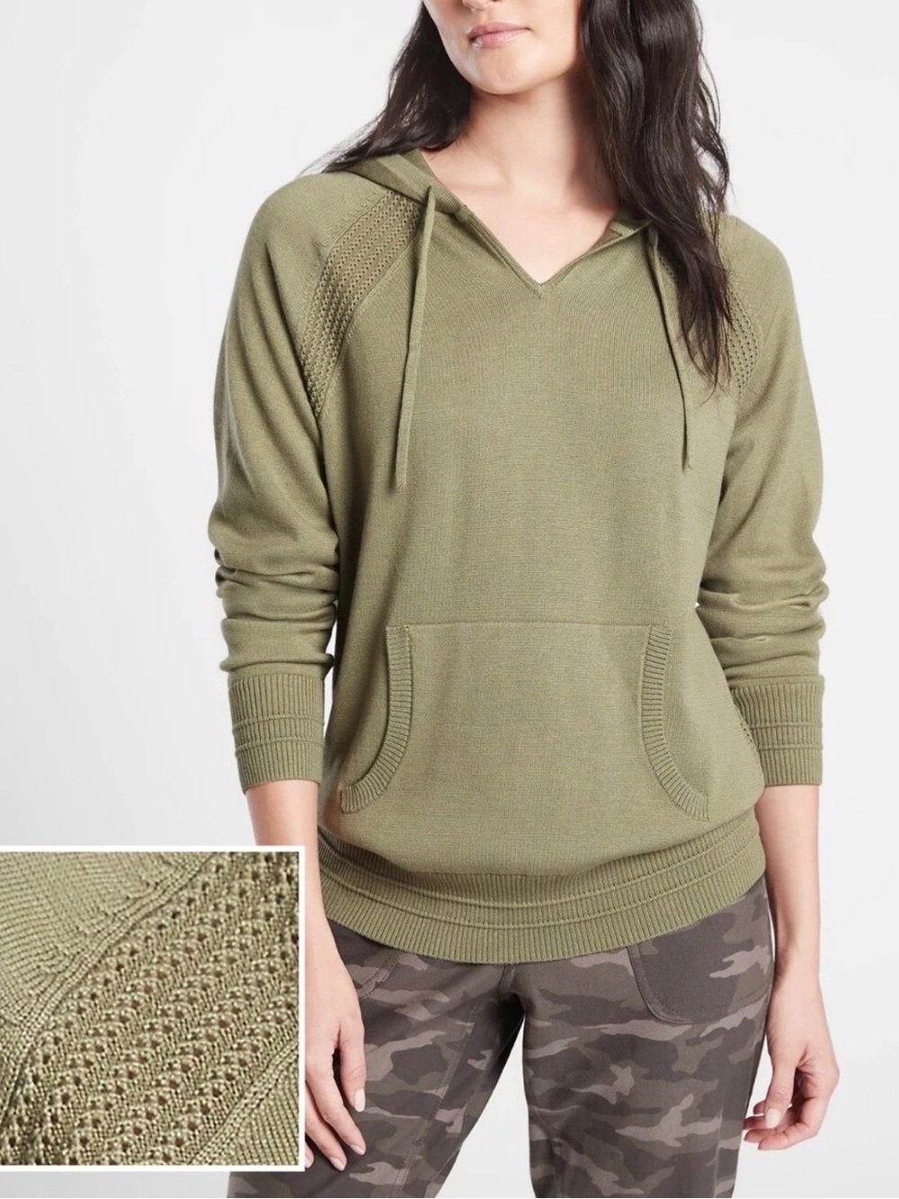 1X Athleta Evergreen Pullover Hoodie Olive Women’s Plus Hooded Sweater Green Win
